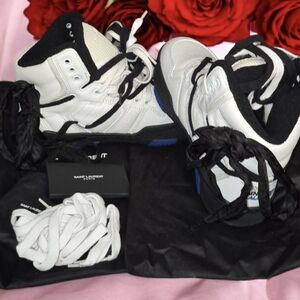 Saint Laurent White and Black High-Top Sneakers
